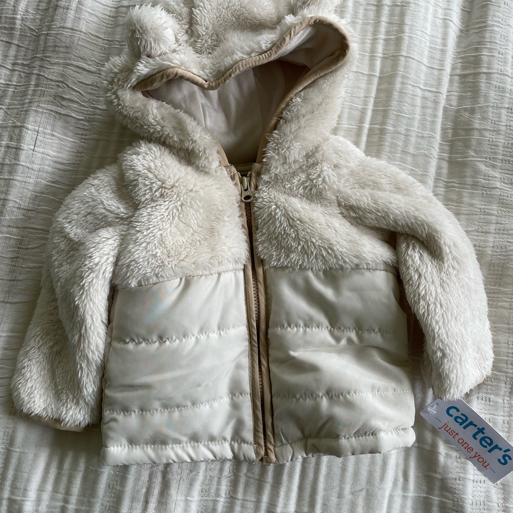 Carter's Cream Plush Hooded Baby Jacket